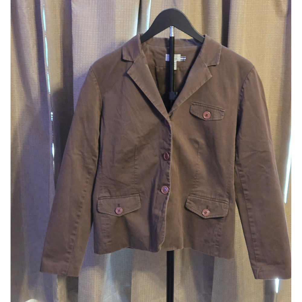 Izod Stretch Button Up Blazer Women's Size Large Brown Button Pockets